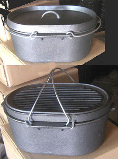 Cast Iron Roasters - Cast Iron Oval Roaster Self-basting Lid 10qt Dutch Oven